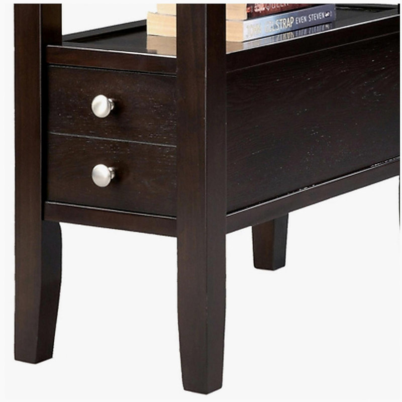 Grande table d'appoint / table de bout en bois 24 po, 2 tiroirs, design traditionnel, espresso