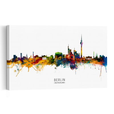 Affiche murale représentant la ligne d'horizon colorée de Berlin, une architecture contemporaine abstraite et colorée.