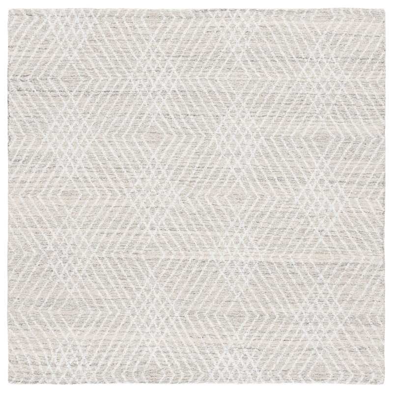 Kohde Abstract Hand Tufted Wool/Chenil/Cotton Geometric Rug in Silver/Ivory, Square 6'