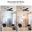 Ventilateur de plafond moderne à intensité variable de 52 po avec lumière et télécommande à 6 vitesses, moteur à courant continu réversible