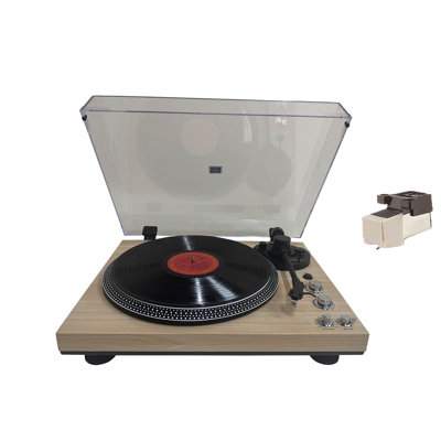 CrosAudio Retro Belt‑Drive Vinyl Record Player, 2‑Speed Turntable with Wireless Audio, Built‑in Pre‑Amplifier, RCA Output, Extra Replacement Belt & Stylus, Holiday Gift for Music‑Lovers