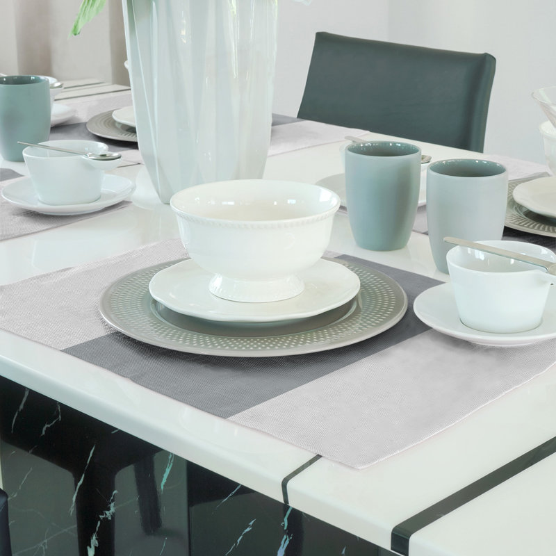 Cotton Striped Rectangle Placemat, White/Silver