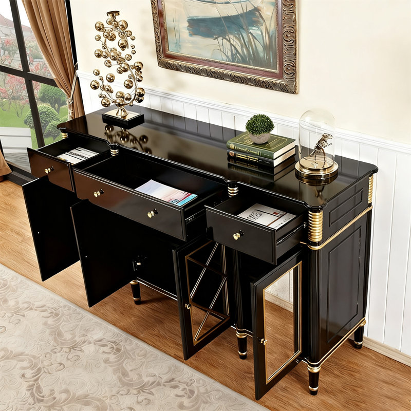 Buffet en bois massif noir, H 35,43 po x l 62, l 99 po x P 15,75 po