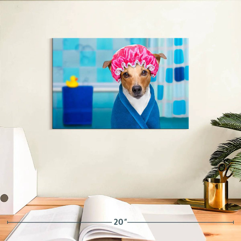 Ketti Terrier dans un bonnet de douche, H 8 po x l 12 po