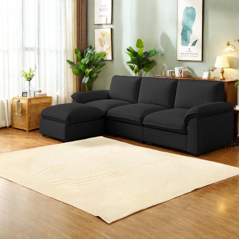 Canapé modulaire confortable en chenille, design moderne noir pour le salon