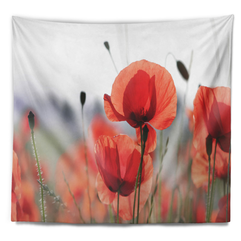 Tapisserie douce à motif de coquelicots, H 68 po x l 80 po