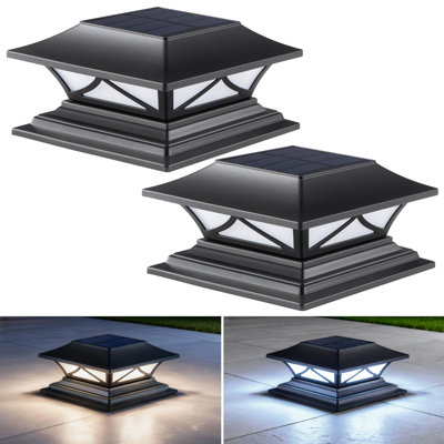 Solar Post Cap Lights (Set of 2) with 2 Color Modes, Waterproof Deck & Fence Lights for 4x4, 5x5, 6x6 Vinyl or Wood Posts