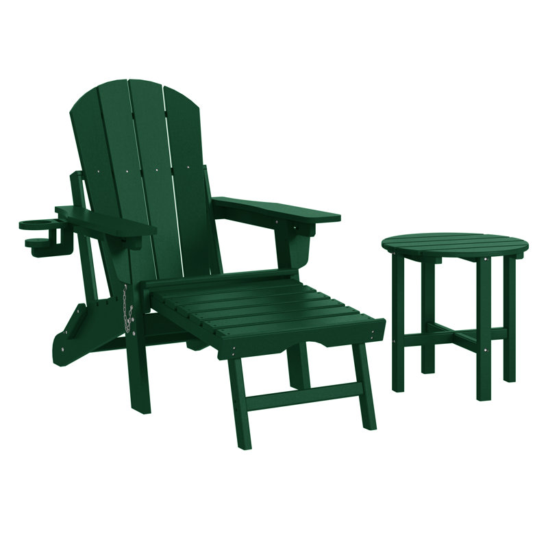 Chaise Adirondack d'extérieur réglable et pliante avec repose-pieds dissimulé et table d'appoint ronde, Vert foncé