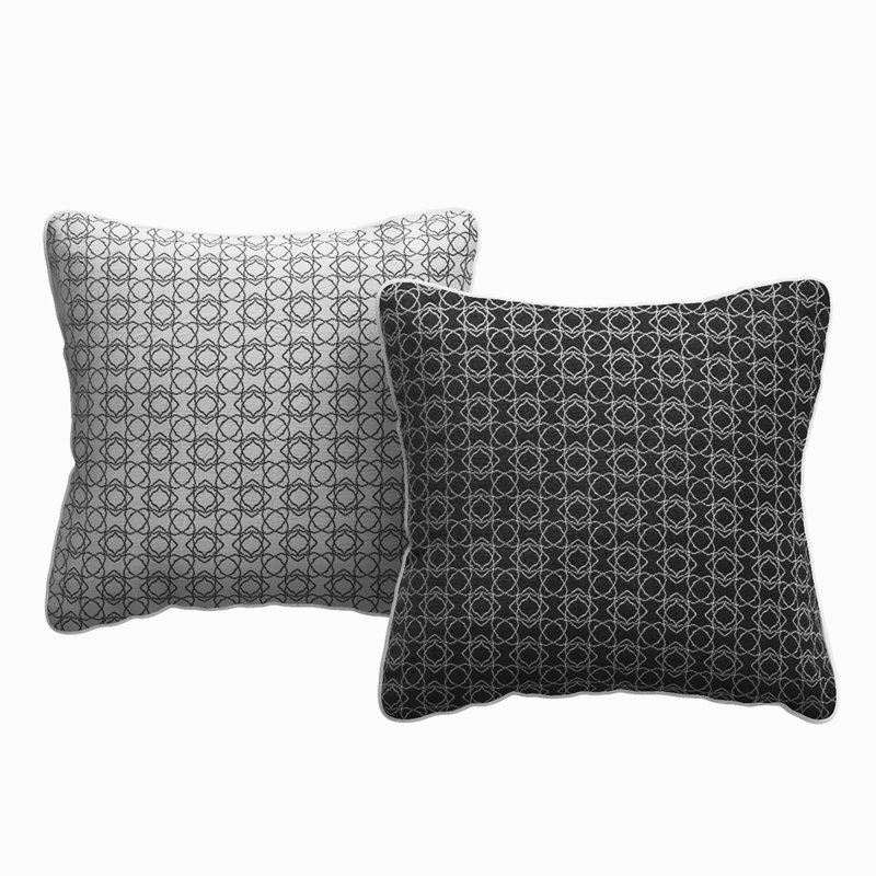 Coussin décoratif réversible intérieur / extérieur Morrel, Motif géométrique gris / blanc