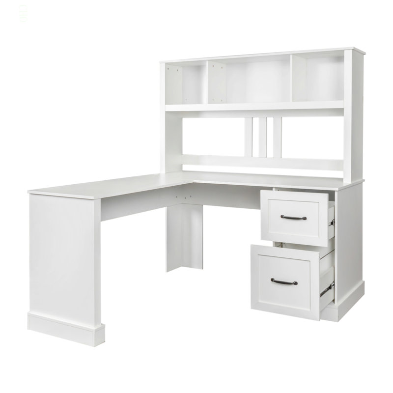 Bureau d'ordinateur à domicile avec huche, Blanc