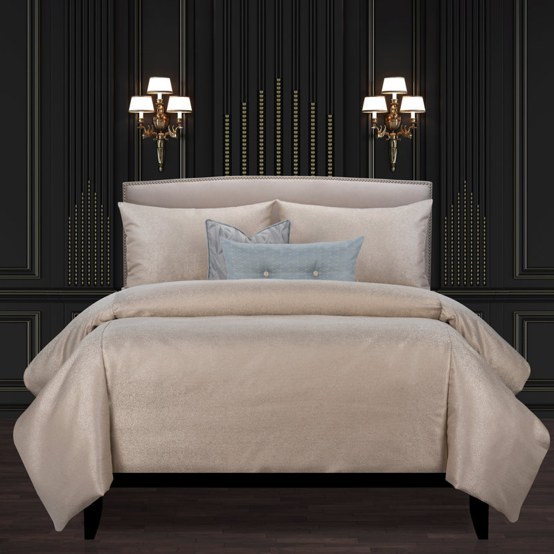 Effervescent Shimmering Luxury Duvet Cover & Insert Set, King Duvet Cover + 2 Throw Pillows, Champagne