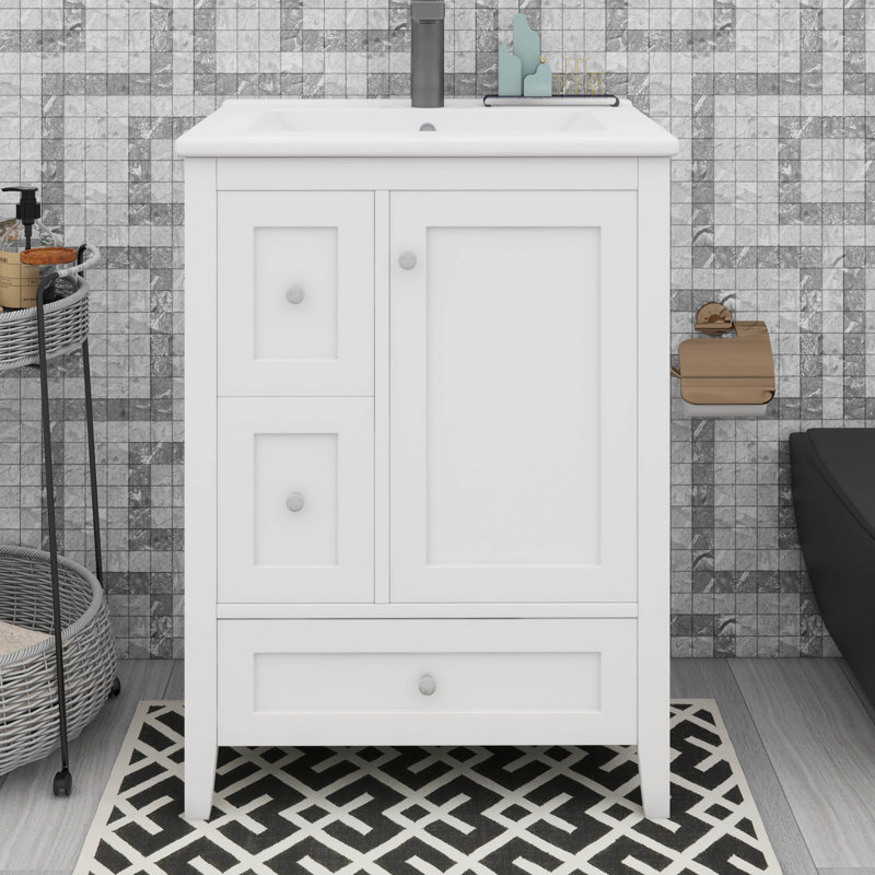 Meuble-lavabo de 24 po avec tablette réglable, White