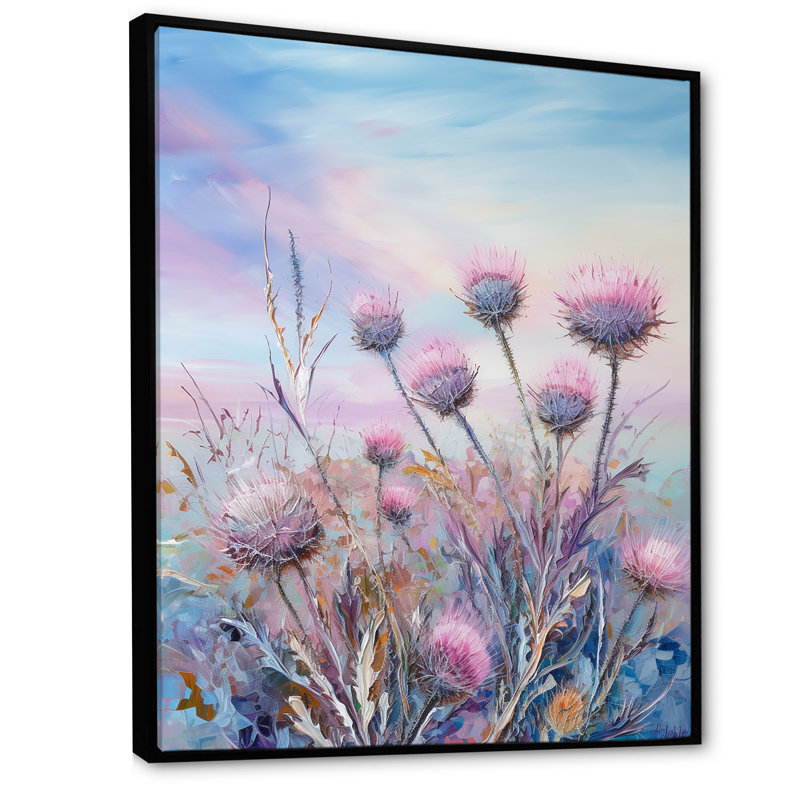 Minimalisme chardon nature fluorescente sur toile, H 44 po x l 34 po x P 1,5 po, Cadre flottant noir