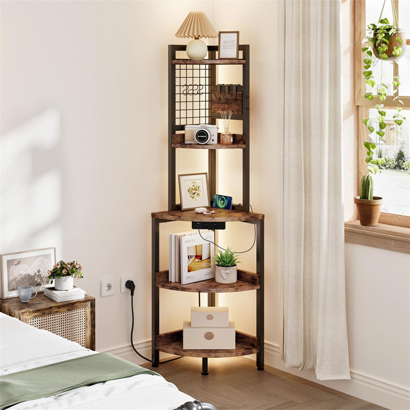Bastos 151.5cm H x 40cm W Metal Corner Bookcase, Brown / Black