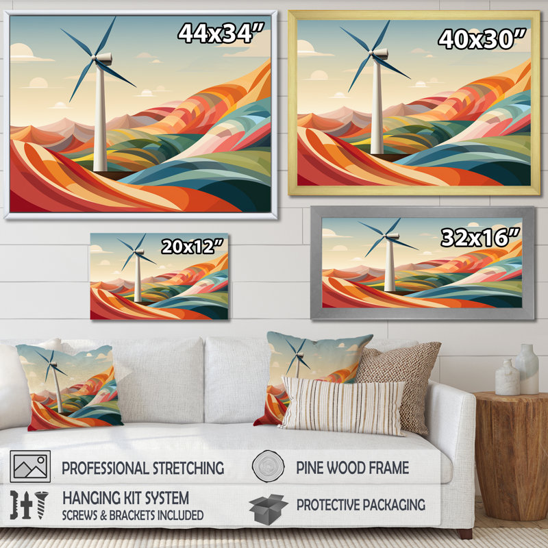 «Green Holland Windturbine Meadow Views II - Wind Turbines», art mural, Cadre d'angle fermé noir