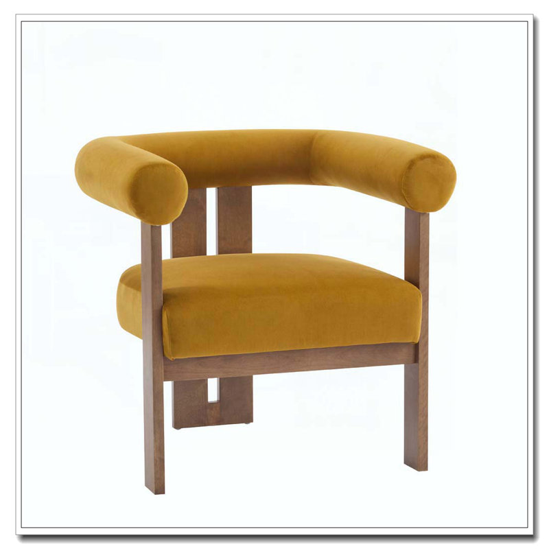 Fauteuil d'appoint rembourré en velours, Jaune moutarde