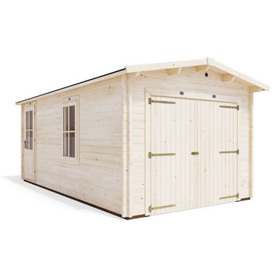 Wooden Double Garage Deore 3m x 5.5m Garden Drive Car Storage Tool Shed Workshop Log Cabin Roof Felt
