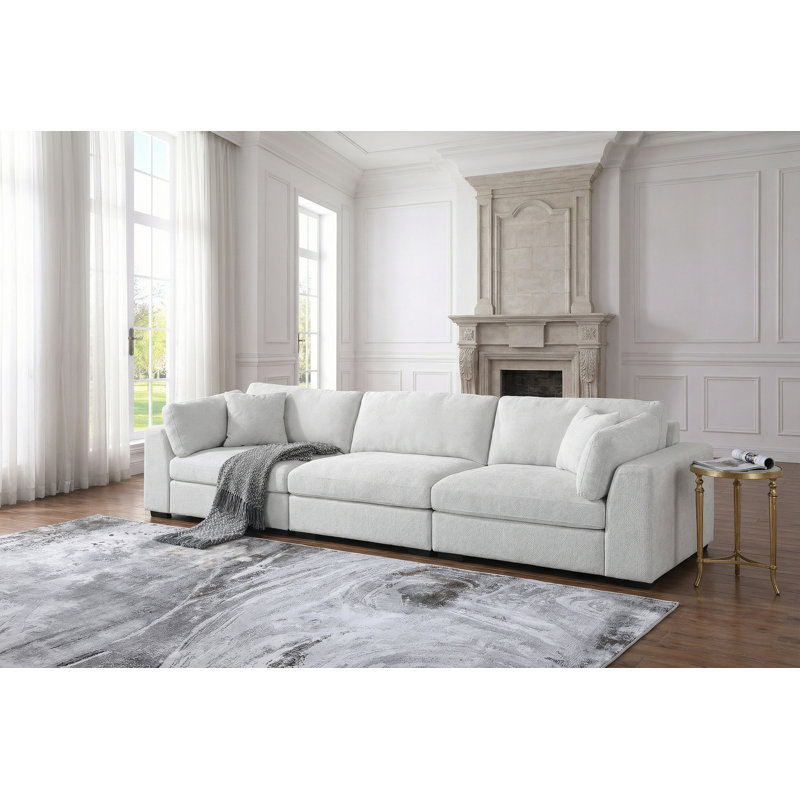 Squared Arm Wide Seat Upholstered Sofa, Light Gray