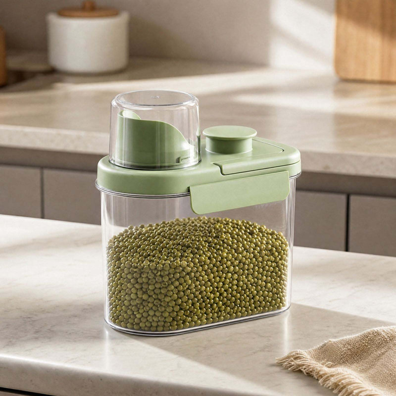 Boîte de conservation hermétique avec clip et bec verseur, 1200 ml, en plastique transparent, idéale pour les céréales., Vert