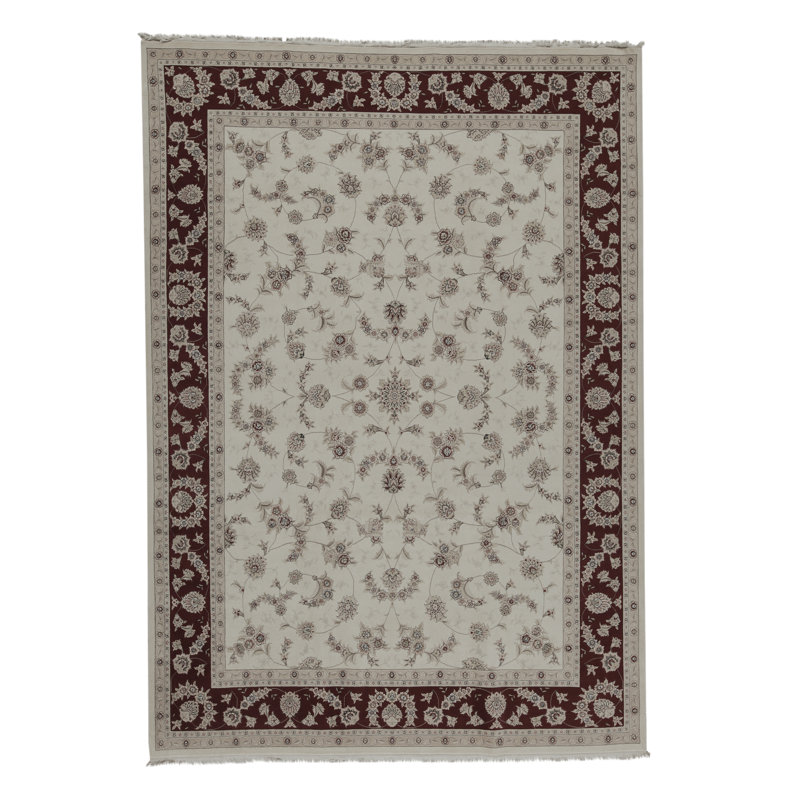 Tapis ivoire et vin noué à la main de haute qualité