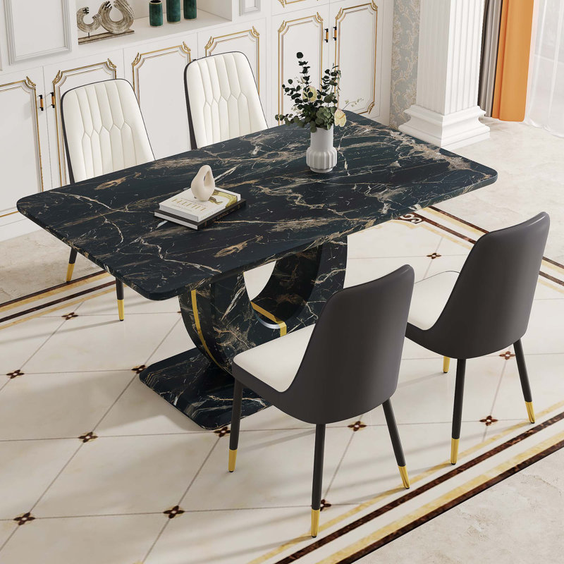 Ensemble de table de salle à manger, 5, Gris foncé / blanc / noir