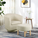 Sharolynn Upholstered Linen 26.4" Wide Swivel Barrel Chair with Ottoman