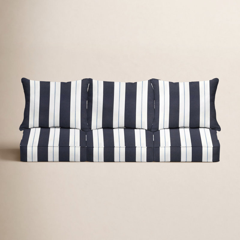 Deana Indoor/Outdoor Sunbrella Seat/Back Cushion, 23" W x 23.5" H, Navy Stripe Sunbrella®