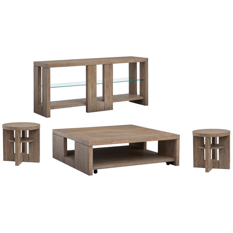 Table carrée carrée avec 2 tables de bout rondes et une console