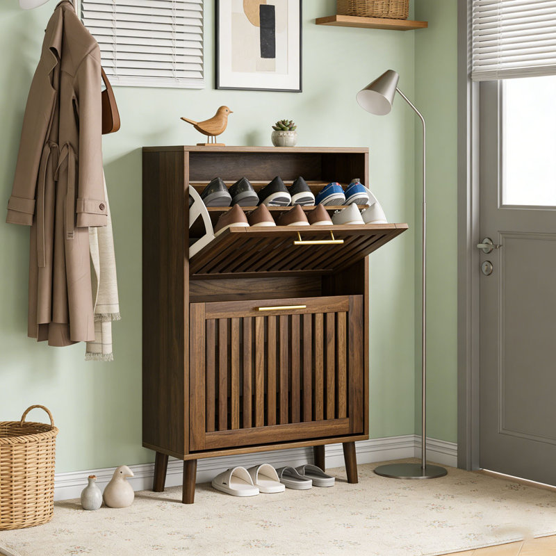 23.6-inch walnut shoe cabinet