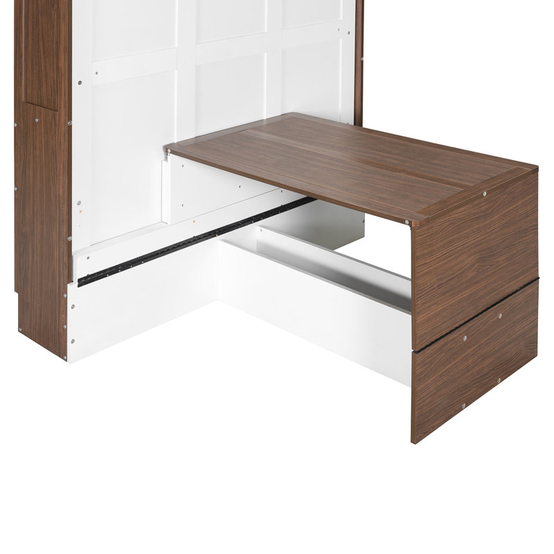 Lit escamotable double avec bureau pliable - Lit escamotable mural - Noyer et blanc, White