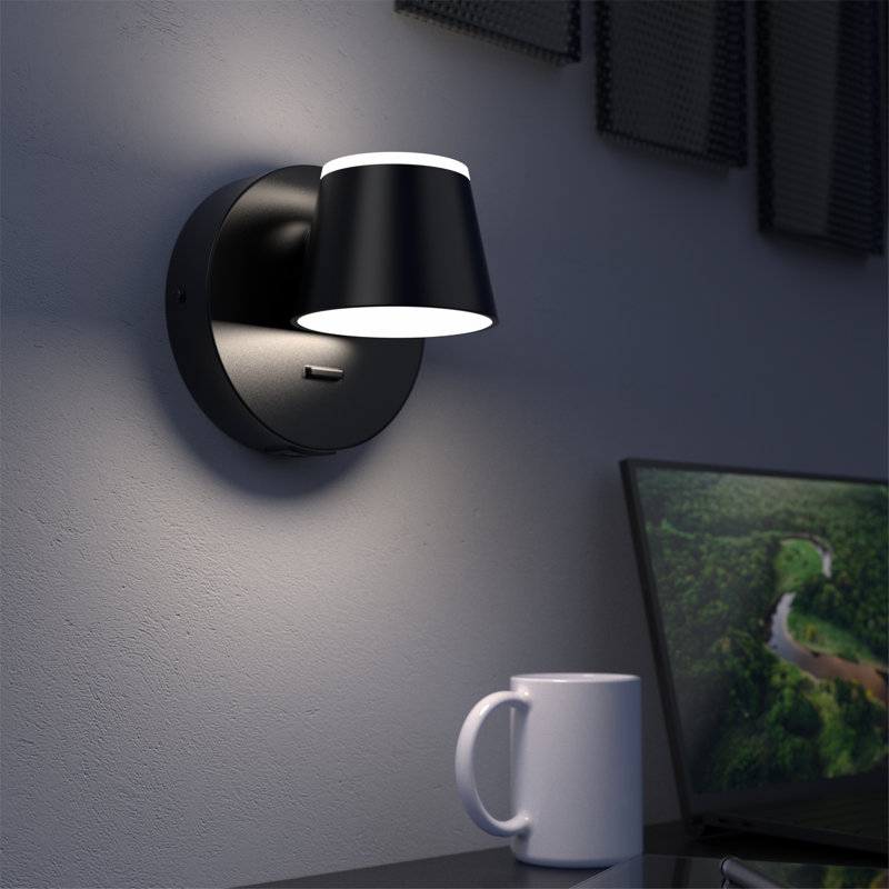 Applique murale rotative vers le haut à 360 degrés Latitude Run®, Noir mat