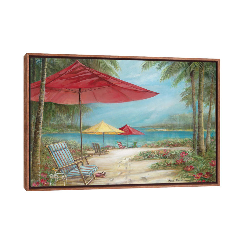 «Relaxing Paradise I» par Ruane Manning - reproduction d'art, H 18 po x l 26 po x P 1,5 po, Toile avec cadre brun, Aucun mat
