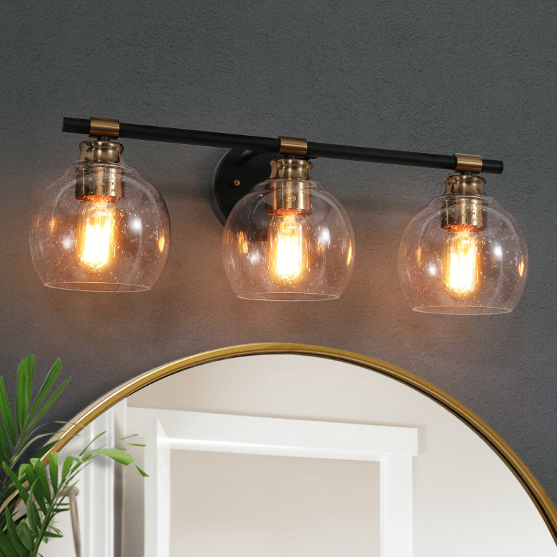 Éclairage pour meuble-lavabo moderne à 3 lumières noir / laiton Mariello, Noir/laiton