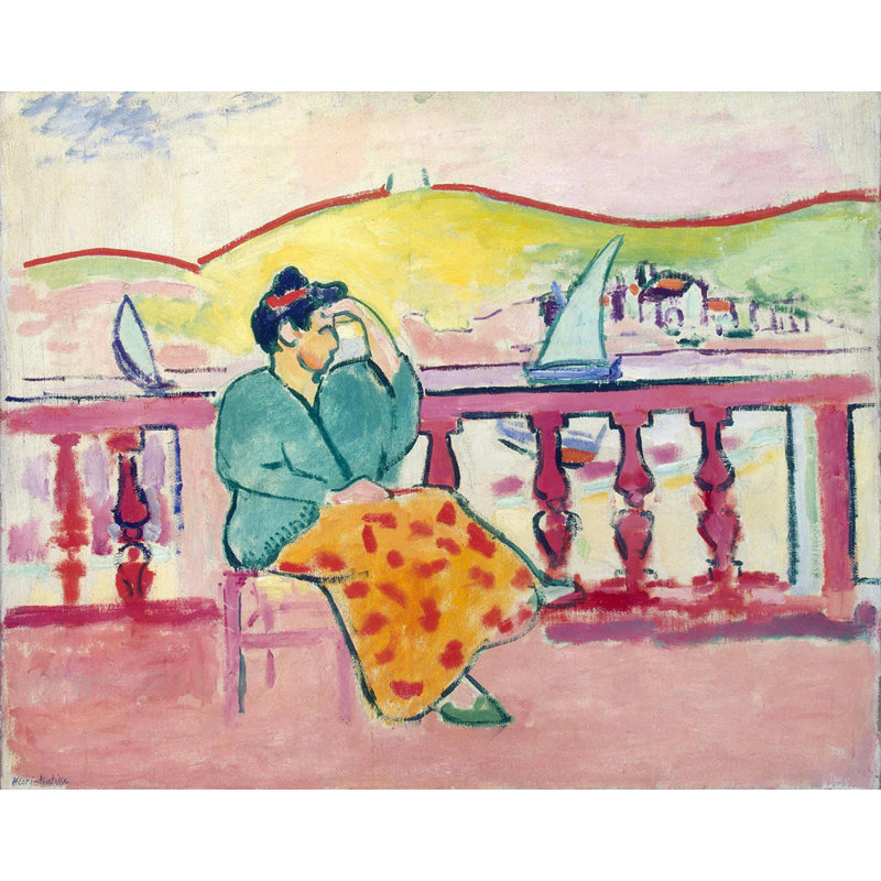 Dame sur une terrasse, H 19 po x l 24 po