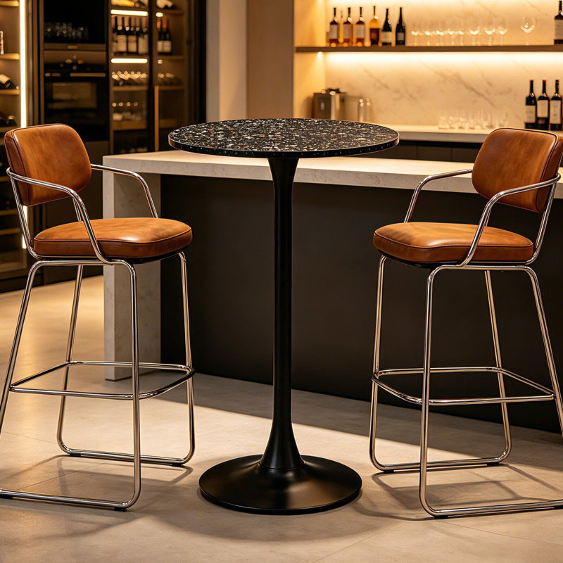 41.7" H Black Terrazzo Dining Table With Metal Pedestal Base