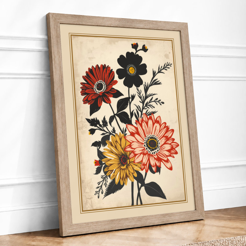 Five Blooms Botanical - Framed Print, Oak, A4 - 29.7 x 21.0 cm