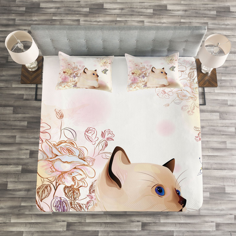 Beige/Brown/Pink Microfibre Bedspread, 220 x 264 cm
