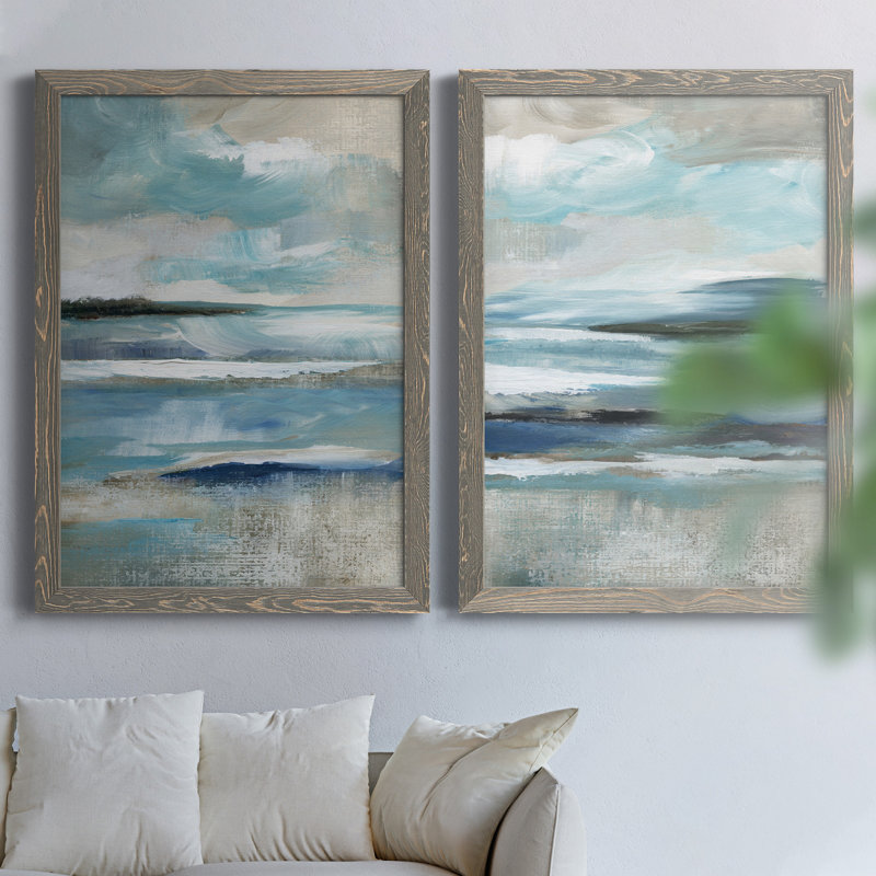 «Distant Drama I», ensemble de 2 peintures sur toile encadrées, H 24 po x l 36 po x P 1,5 po, Encadré gris