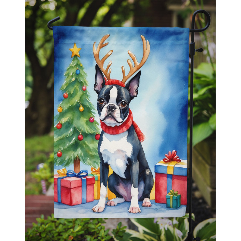 Drapeau de Noël renne de jardin, Boston-terrier