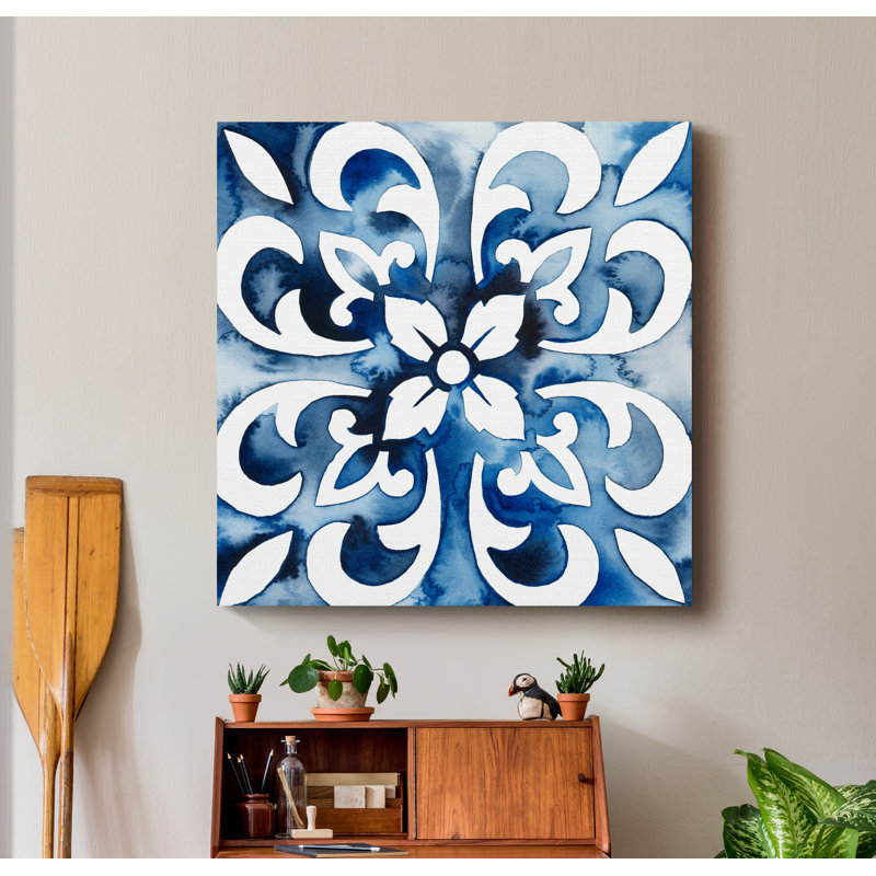 « Cobalt tiles II », reproduction d’art sur toile tendue, H 32 po x l 32 po x P 1 po
