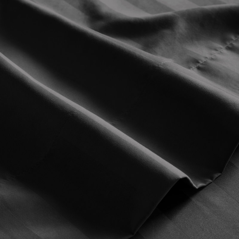 Sateen Striped Sheet Set, Twin Sheet Set + Fitted Sheet and 1 Pillowcase, Black