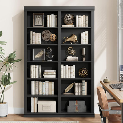 74.5" Tall 6-Tier Double Wide Bookshelf with 12 Cubbies, Extra Large Freestanding Bookcase for Living Room, Office