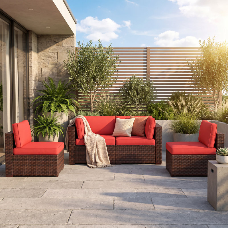 Wicker Patio Sofa with Cushions