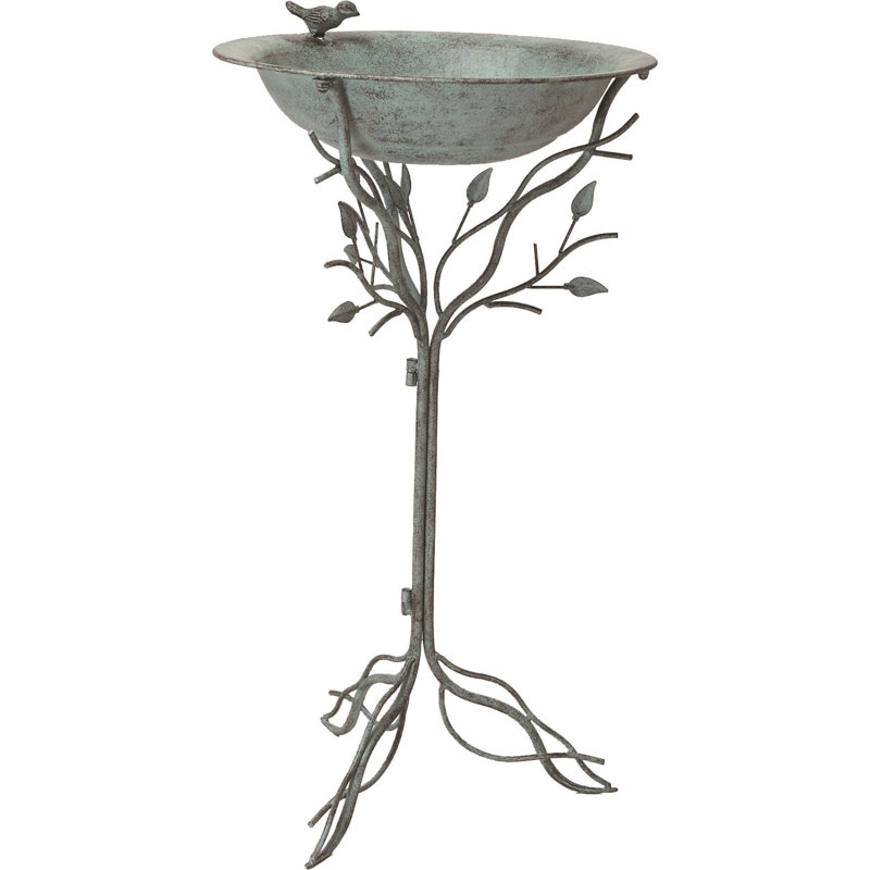 Rustic Silver Metal Freestanding Bird Feeder with Leaf Design