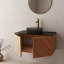 Meuble-lavabo de salle de bain 36 po, meuble de rangement mural moderne avec portes doubles, lavabo rond en verre transparent et comptoir en pierre frittée