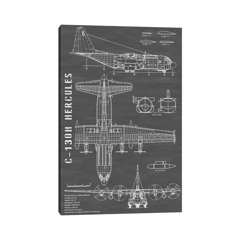 Action Blueprints - Wrapped Canvas Print, 20.32 cm H x 30.48 cm W, Black