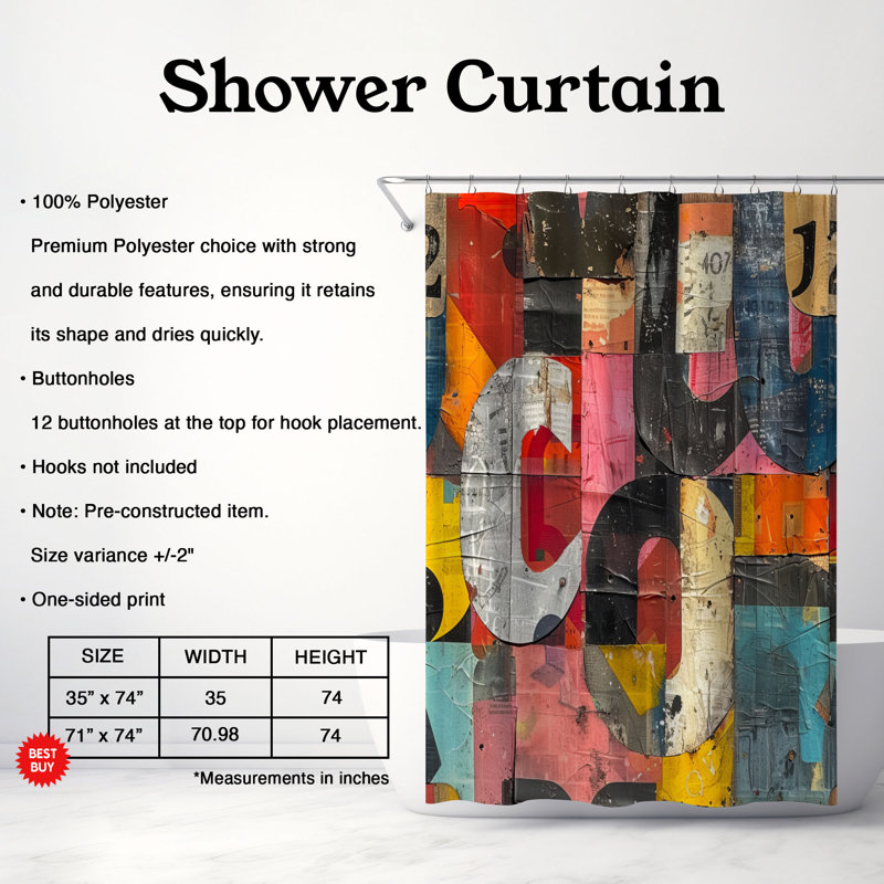 Rideau de douche de qualité supérieure, H 74 po x l 71 po