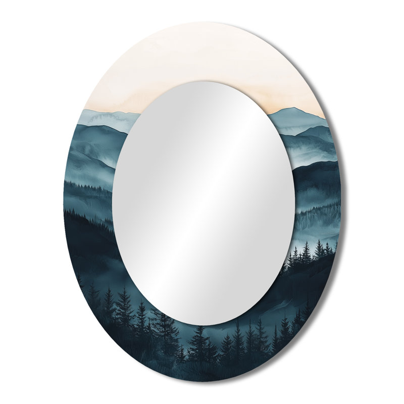The Silent Ridge Into The Mountains Landscapes II - White Oval Wall Mirror Decor, 43" x 33"