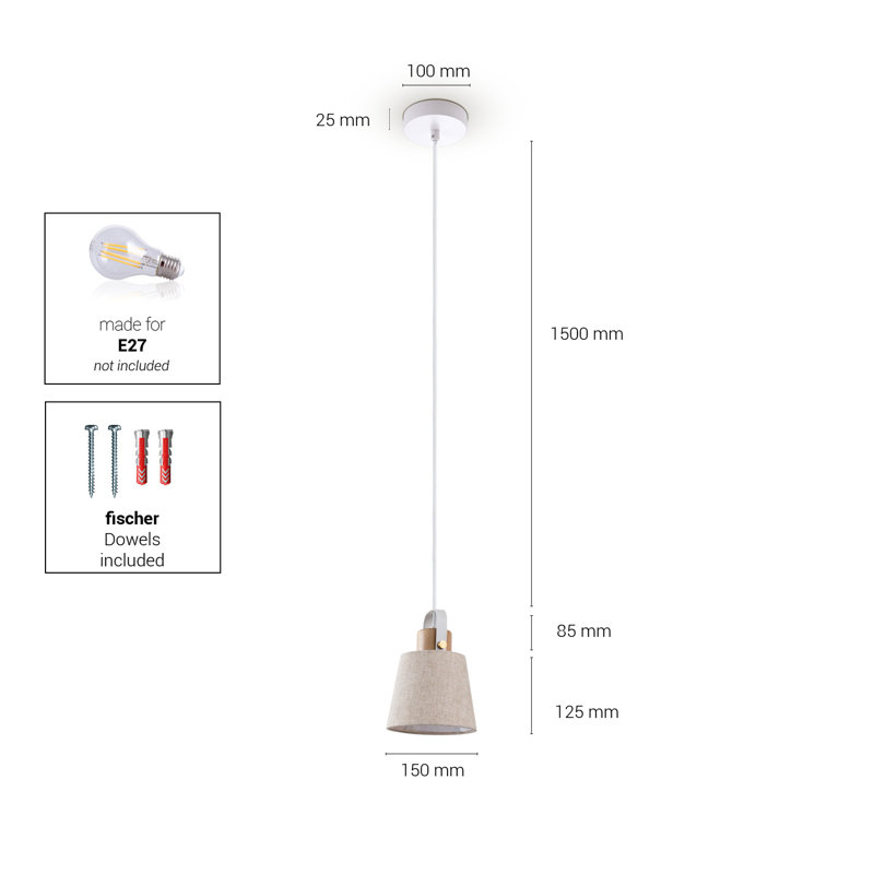 Pendant light 1-light Ishimon, White, 173.5cm H x 15cm W x 15cm D, Beige