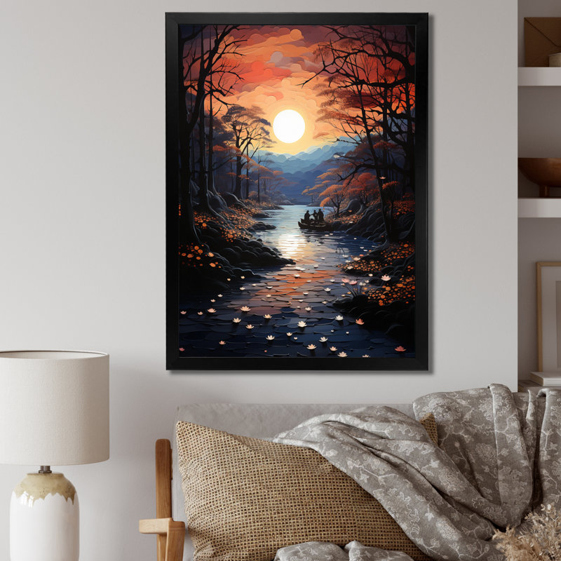 «Winters River Papercut I», impressions sur toile, H 32 po x l 16 po x P 1 po, Cadre simple noir